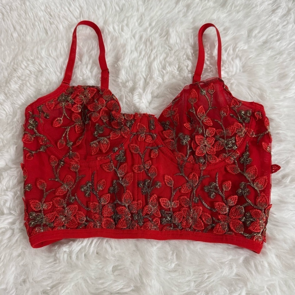 Amazon Vibrant Red Floral Bralette Crop Top Size Small